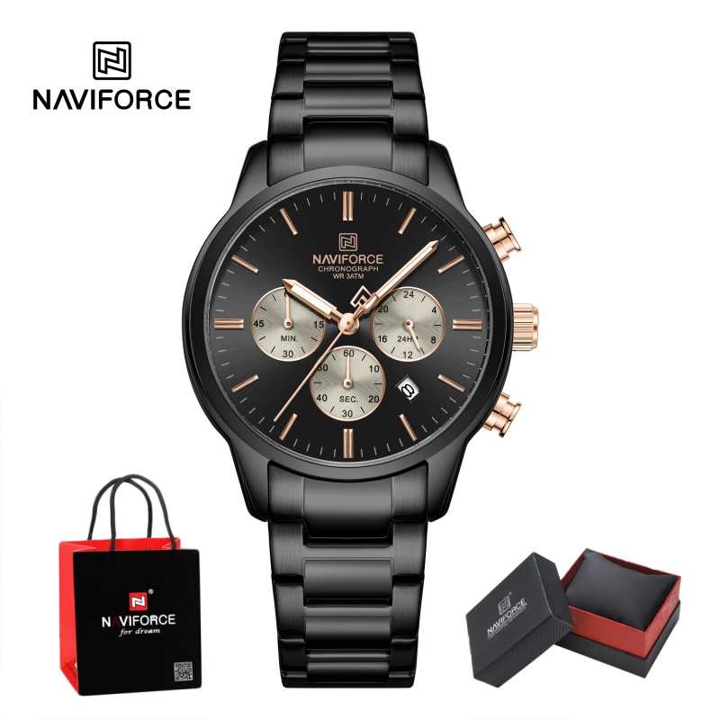 Watch Display Box - Мужские кварцевые часы-хронограф NAVIFORCE, водонепроницаемые, с